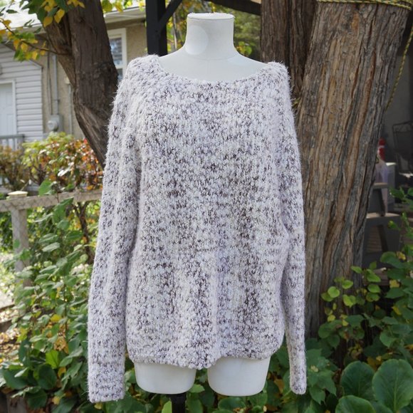 Fuzzy Cream and Brown Sweater - Picture 1 of 4